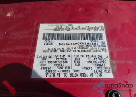 1997 Ford Ranger Splash/Xlt z USA, uszkodzony, nr VIN 1FTCR14X0VTA75075